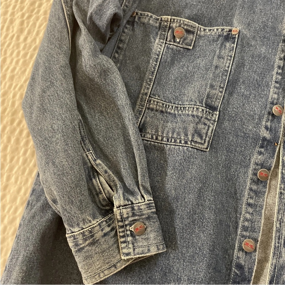 RESULTS Vintage 90’s Thick Distressed Denim Shirt Jacket Size M - Picture 4 of 7